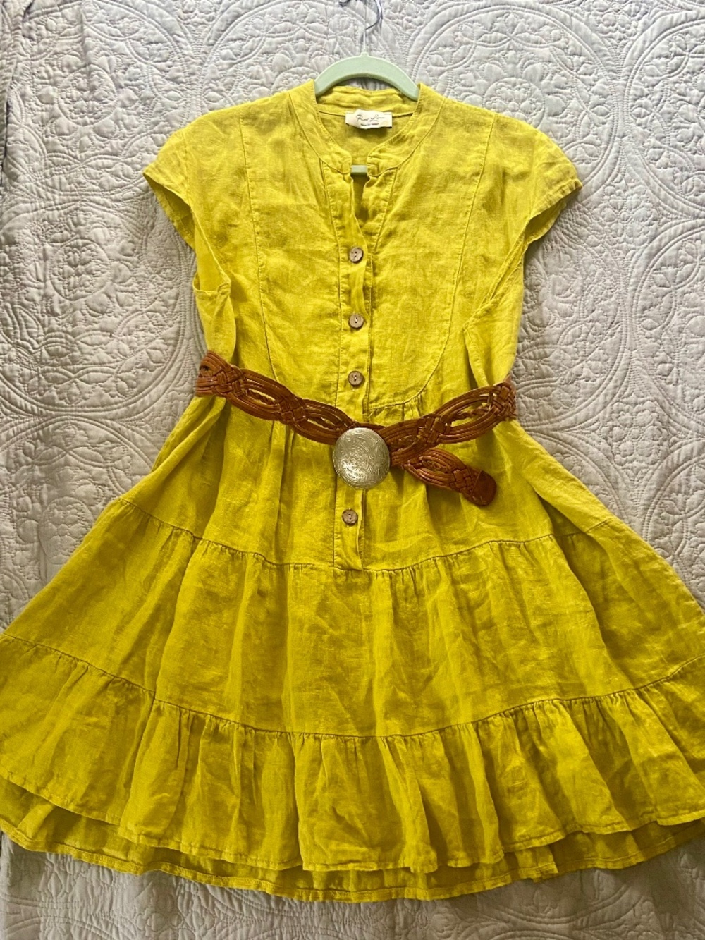 Italian Boutique Linen Dress Gold Yellow Spin NWOT Bella Large